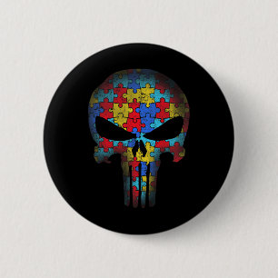 Skull Autism Awareness T-shirt mam Pap Kinder Auti Ronde Button 5,7 Cm