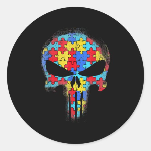 Skull Autism Awareness T-shirt mam Pap Kinder Auti Ronde Sticker (Voorkant)