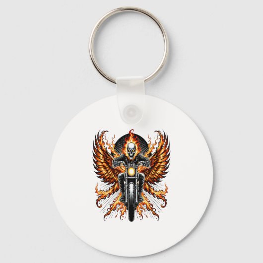 Skull Biker Flame Winged Motorcycle Sleutelhanger (Voorkant)