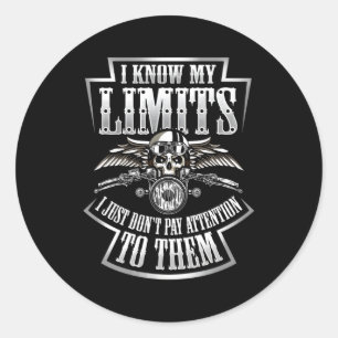 Skull Biker Ik ken mijn limieten Motorrijder Terug Ronde Sticker