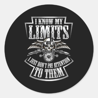 Skull Biker Ik ken mijn limieten Motorrijder Terug Ronde Sticker