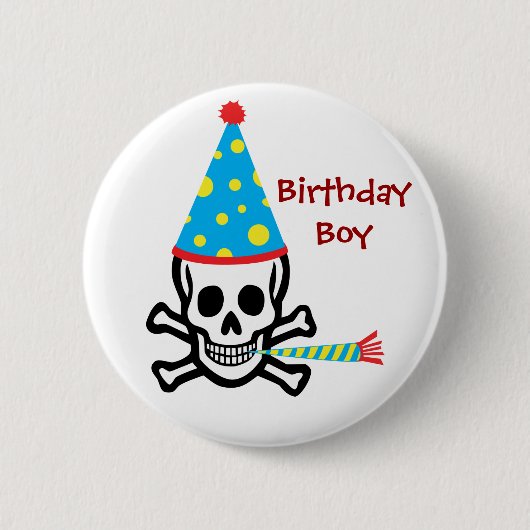 Skull Birthday Boy Pin Ronde Button 5,7 Cm (Voorkant)