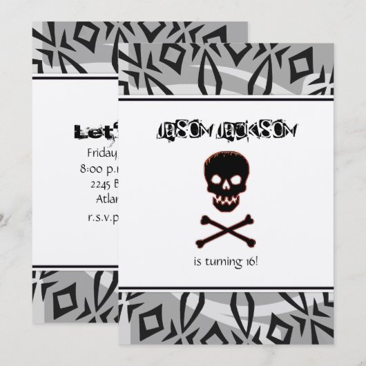 Skull Birthday Party Invitation Kaart (Voorkant / Achterkant)