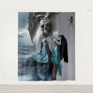 Skull Black Cat Shadow Work Occult Witchy AI Art Wandkleed