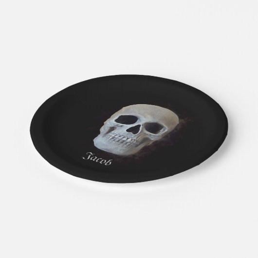 Skull Black en White Gothic Trendy Art Design Papieren Bordje (Gekanteld)