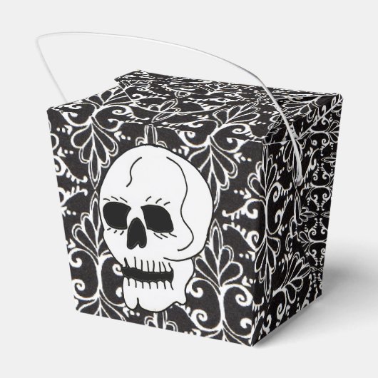 Skull Black White Damask Scroll Bedankdoosjes (Achterkant)
