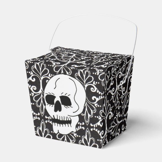 Skull Black White Damask Scroll Bedankdoosjes (Voorkant Zijde)