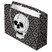 Skull Black White Damask Scroll Large Cadeauzakje (Achterkant Gekanteld)