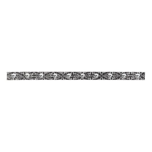 Skull Black White Damask Scroll Lint (Voorkant)