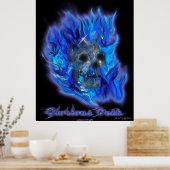 SKULL & BLUE FLAMES Aaryn Steele Art Poster (Keuken)