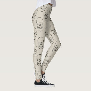 Skull - Bone White en Bat Black Leggings