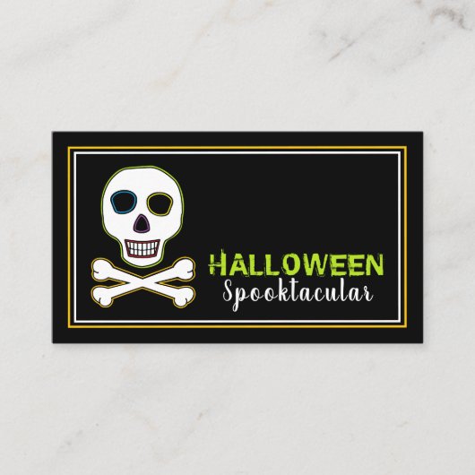 Skull & Botten, Neon Halloween Party Ticket Invite Informatiekaartje (Voorkant)