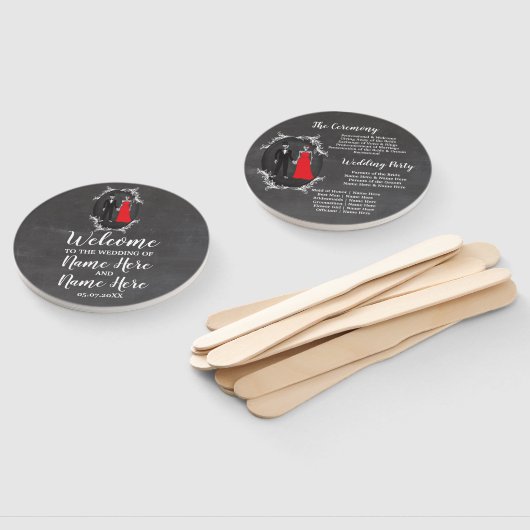 Skull bruiloft programma Skeletten krijt rood Handwaaier (Niet-gemonteerd)