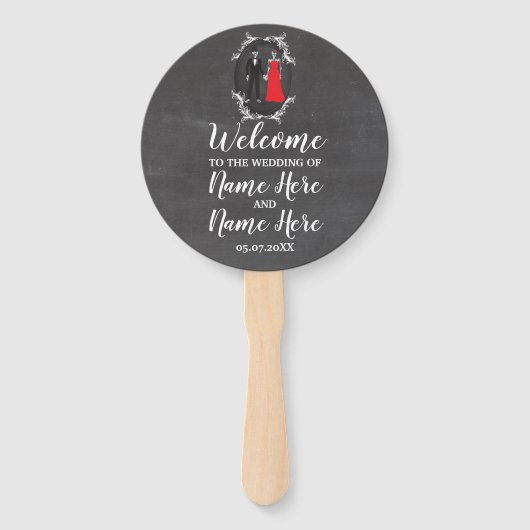 Skull bruiloft programma Skeletten krijt rood Handwaaier (Voorkant)