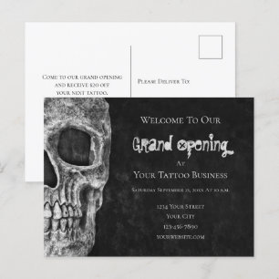 Skull Budget Grand Opening Black White Tattoo Wink Briefkaart
