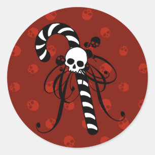 Skull Candy Cane Ronde Sticker