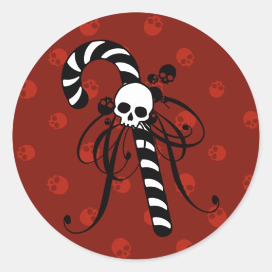 Skull Candy Cane Ronde Sticker (Voorkant)