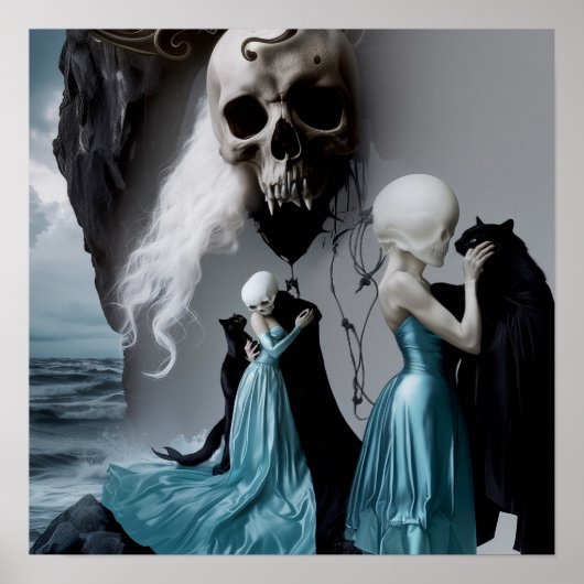 Skull Cat Shadow Work Witchy AI Art Matte Value Poster (Voorkant)