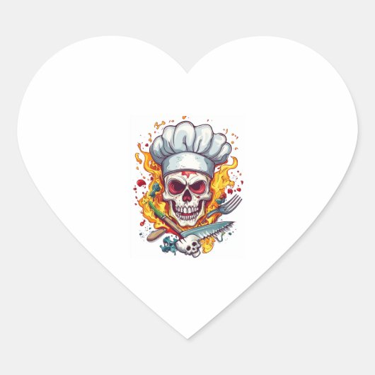 Skull Chef Keuken Meester Hart Sticker (Voorkant)