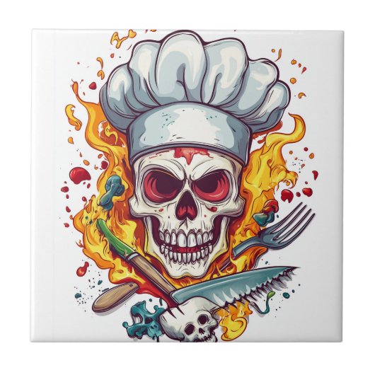 Skull Chef Kitchen Master Tegeltje (Voorkant)