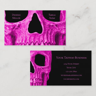 Skull Close Gothic Neon Pink Black Tattoo Shop Visitekaartje