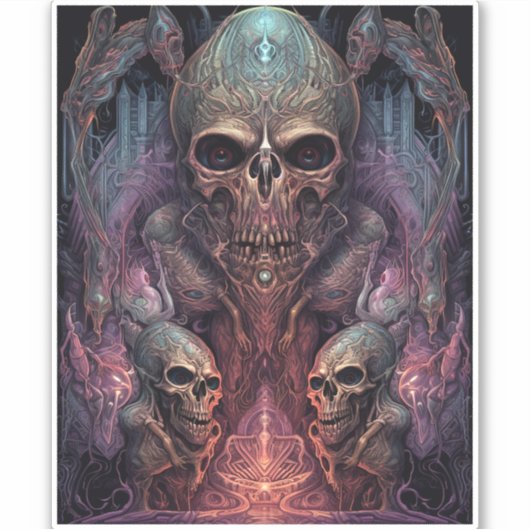 Skull Creepy Surreal Horror Art Sticker (Voorkant)