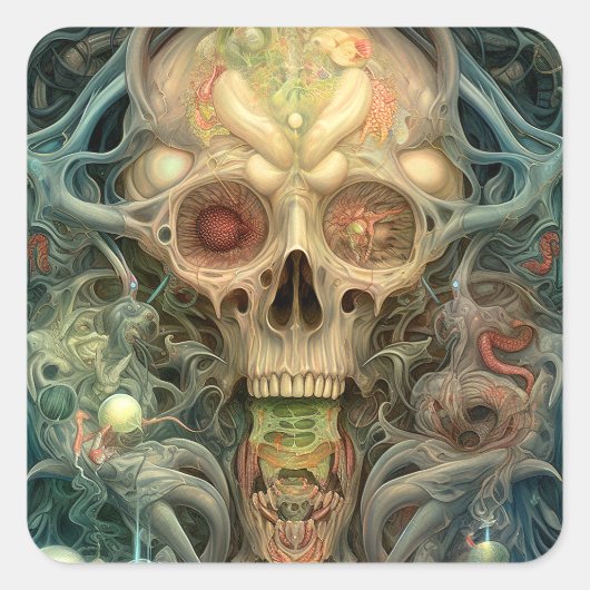 Skull Creepy Surreal Horror Art Vierkante Sticker (Voorkant)