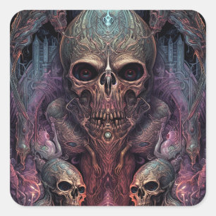 Skull Creepy Surreal Horror Art Vierkante Sticker