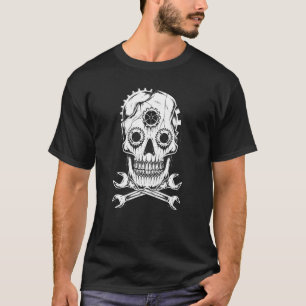 Skull Cross Welling Gearhead Car Mechanics Brawee T-shirt