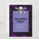 Skull Crossbones Paars Splattered Halloween Party Kaart (Voorkant)