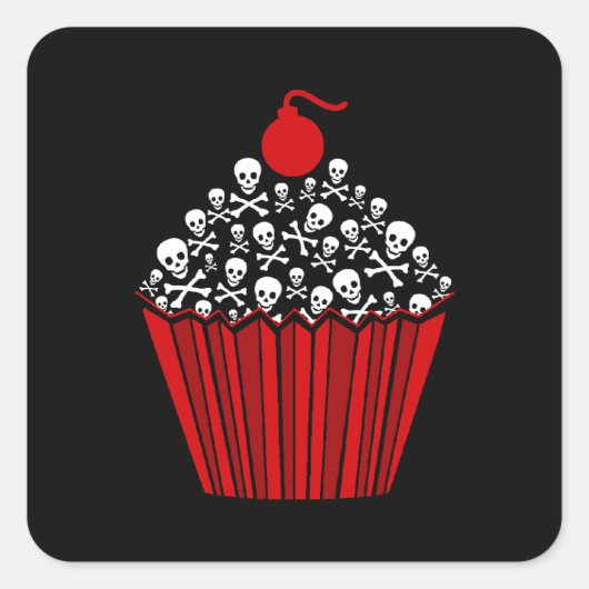 Skull Cupcake Vierkante Sticker (Voorkant)
