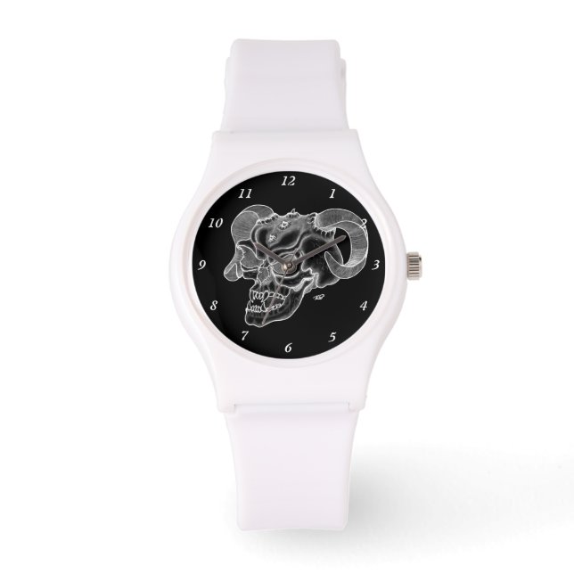 Skull Devil Head Black en White Design Horloge (Voorkant)