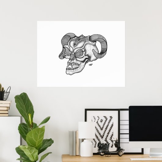 Skull Devil Head Black en White Design Poster (Thuiskantoor)