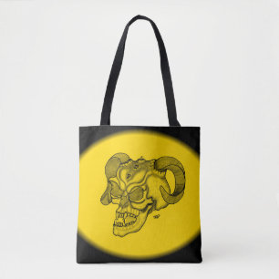 Skull Devil Head Black en Yellow Design Tote Bag