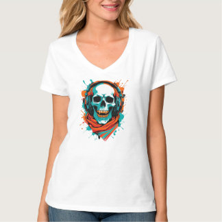 Skull DJ Headphones - Street Art Vibe Music T-shir T-shirt