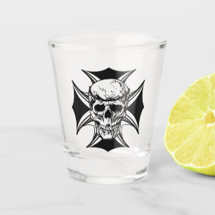 Skull doorn kruin cross gothic biker art shot glas