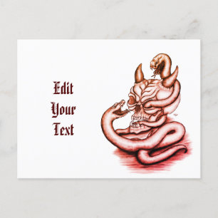 Skull - Duivel Head met slang Uitnodiging Briefkaart