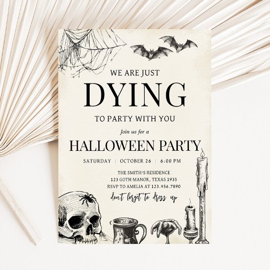 Skull Dying naar Halloween Party Kaart
