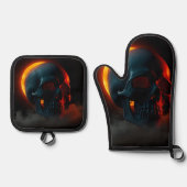 Skull Eclipse Halloween Oven Mitt Set (Voorkant)
