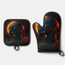 Skull Eclipse Halloween Oven Mitt Set