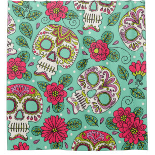 Skull en Flowers. Naadloze achtergrond. Mexicaanse Douchegordijn
