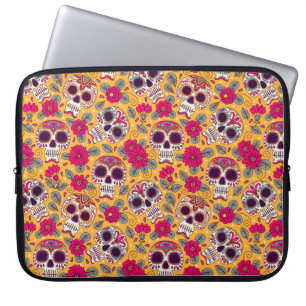 Skull en Flowers. Naadloze achtergrond. Mexicaanse Laptop Sleeve
