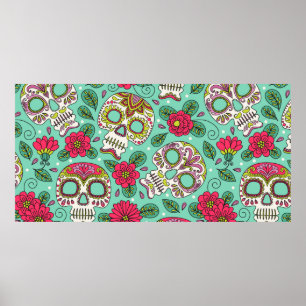 Skull en Flowers. Naadloze achtergrond. Mexicaanse Poster
