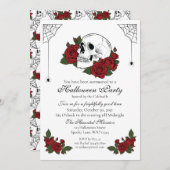 Skull en Rozen Gothic Halloween Invitation Kaart (Voorkant / Achterkant)