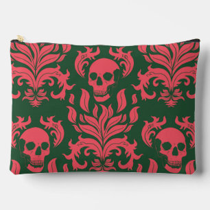 Skull Flame Damask in botsend roze op donkergroen Etui
