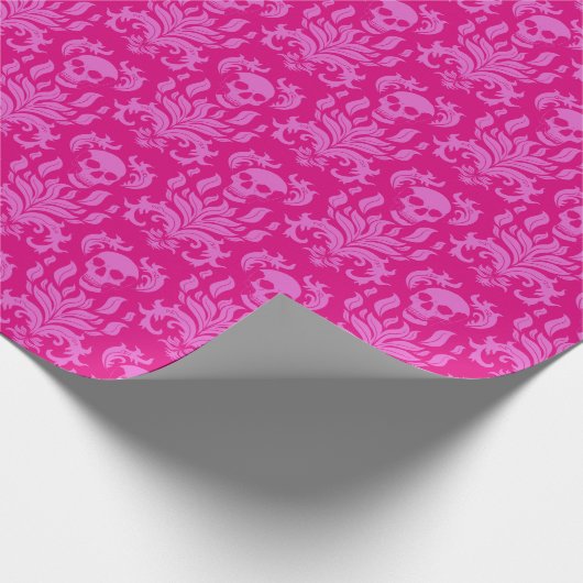 Skull Flame Damask in bubblegum roze op hot pink Cadeaupapier (Hoek)