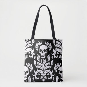 Skull Flame Damask in grimmig wit op zwart Draagtas