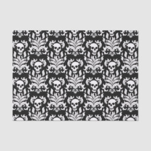 Skull Flame Damask in grimmig wit op zwart Tissuepapier