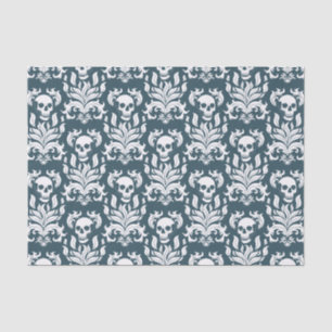 Skull Flame Damask in helder wit op leisteen blauw Tissuepapier
