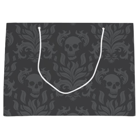 Skull Flame Damask in humeurige grijstinten Groot Cadeauzakje (Voorkant)